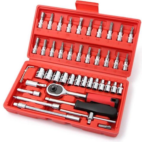 Kit Chaves Catraca Reversivel Soquetes 46 Pecas + Maleta