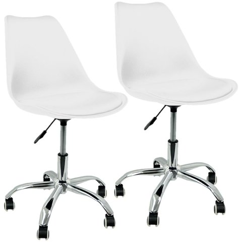 Kit 2 Cadeiras Leda Office Luisa Saarinen Estofada Base Giratória Cromada - Branca Branco
