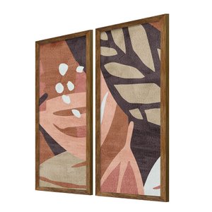 Dupla de Quadros Decorativos Folhas Abstrato Sala Cozinha