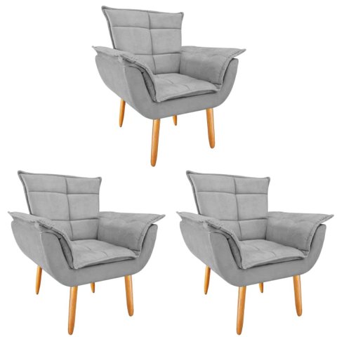 Kit 3 Poltronas Opala GatMagazine-Suede cinza