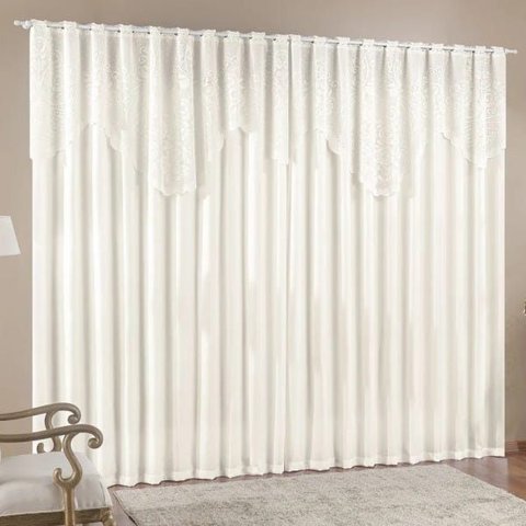 Cortina 4,00m X 2,50m do Momento Sala Quarto Renda com Microfibra P Varão Palha