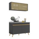 Ver imagem 1 de Armário de Cozinha Compacta 120cm Veneza Multimóveis V2140 Preto/Dourado