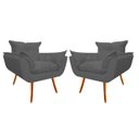 Ver imagem 1 de Kit 2 Poltronas Decorativa Opala Suede Cinza Pés Madeira Mz Decor