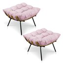 Ver imagem 1 de Kit 2 Puffs Costela Suede Rosa Bebê Base Metálica - Pallazio