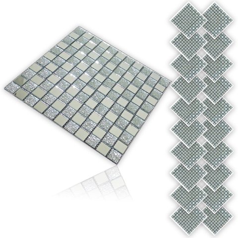 Pastilha de Vidro Adesiva Kit 20 Uni Parede Cozinha Banheiro Sala Decorativa Facil Aplicacao Moderna