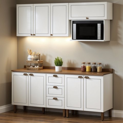 Cozinha Completa 5PÇS 8PTS 3GAV Americana Bco/Ebano c/Tampo
