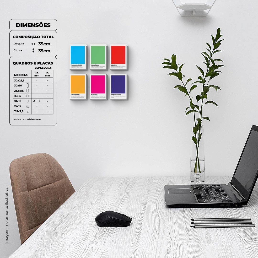 Terapia das cores - Quadro ou placa decorativa com 6 peças É DeCoração Quadros e placas decorativas  - 12