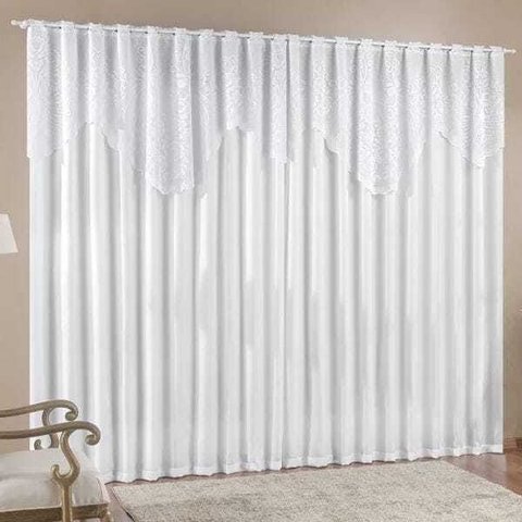 Cortina 4,00m X 2,50m Momento Sala Quarto Renda com Microfibra P Varão Branca