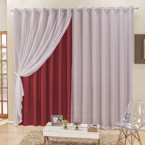 Cortina 3 Metros Sala Quarto Voal e Semiblackout para Varão Vermelho