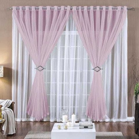 Cortina 4 Mts Voal Sala Quarto para Trilho Suisso Barata Rosa