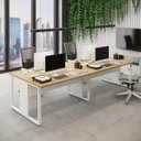 Ver imagem 1 de Mesa de Trabalho Plataforma 3,0m 4 Pessoas Mcb Pés Metal F5 Cor:macadâmia com Branco