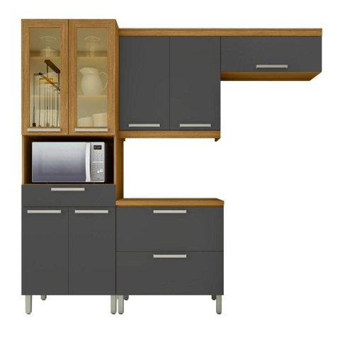 Cozinha Completa 100% Mdf 4 Peças Nesher Burguesa Marrom Grafite