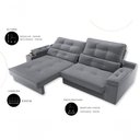 Ver imagem 3 de Sofá com Chaise Santiago 4 Lugares Retrátil e Reclinável 230cm Grafite Suede