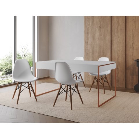Conjunto Industrial Filadelfia 120x75 Ferro Cobre Tampo Branco 4 Cadeiras Brancas
