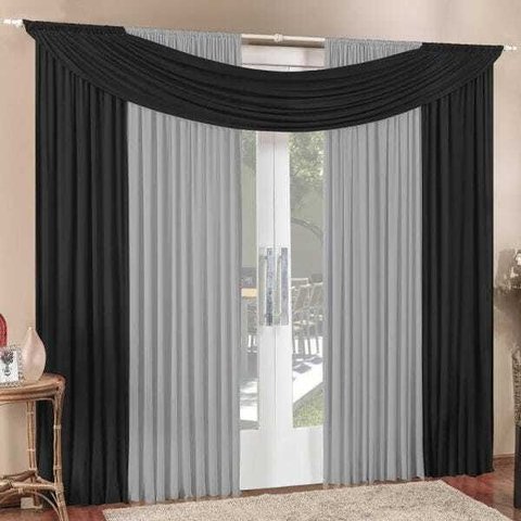 Cortina Tendência 4,00m X 2,50m para Varão em Malha Sala Quarto - Preta