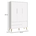 Ver imagem 4 de Quarto de Bebê 3 Portas e Cômoda Gaveteiro Theo Branco Pés Madeira Natural com Colchão Gazin – Relle