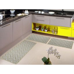 Jogo Kit Tapete Cozinha Passadeira Creme Bege Antiderrapante - 1