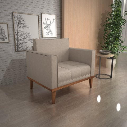 Poltrona Decorativa Madeira Maciça Linho Luca Bom Pastor
