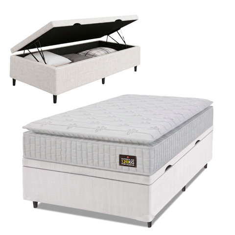 Cama Box Baú Colchão Solteiro Espuma D33 Vangogh Pillow Top 88x188x70cm Branco Hellen