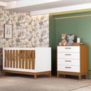 Ver imagem 2 de Jogo de Quarto Infantil Flip Cômoda 4 Gavetas e Berço Americano Branco Fosco/savana - Reller Mó