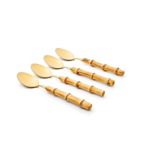 Conjunto de Talheres de Sobremesa Copa e Cia 4 Peças Garbo Bamboo Natural Colher - Bamboo Gold