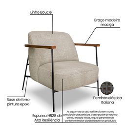 Poltrona Elisa Linho Boucle Bege - Lucadi Home - 7