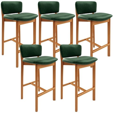 Kit 5 Banqueta Alta para Cozinha Sala de Jantar Bar Dara L02 Couríssimo Verde Musgo - Lyam Decor