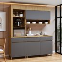 Ver imagem 1 de Cozinha Completa Modulada 3 Peças 4 Portas 3 Gavetas Torre Angular 100% MDF Realeza Premium Cinza/Carvalho/Titânio