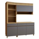 Ver imagem 2 de Cozinha Completa Modulada 3 Peças 4 Portas 3 Gavetas Torre Angular 100% MDF Realeza Premium Cinza/Carvalho/Titânio