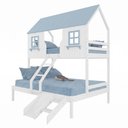 Ver imagem 1 de Beliche Casal/ Solteiro Casinha Encantada com Kit Escada/ Escorregador Madeira Maciça Branco/ Azul