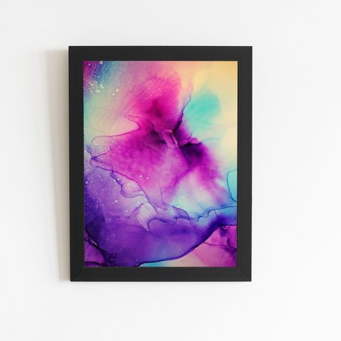 Tinta Colorida Roxo e Rosa Quadro Moldura Preta 60x40cm