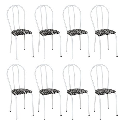 Kit 6 Cadeiras de Cozinha Texas Estampado Listrado Pés de Ferro Branco - Pallazio