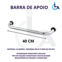 Ver imagem 3 de Barras de Apoio 40cm em Alumínio Alto Brilho Kit 2 Peças