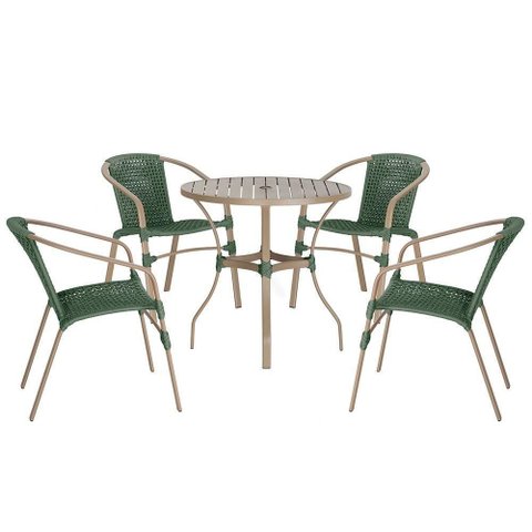 04 Cadeiras Floripa e Mesa Roma 80cm Fendi Trama Original Verde