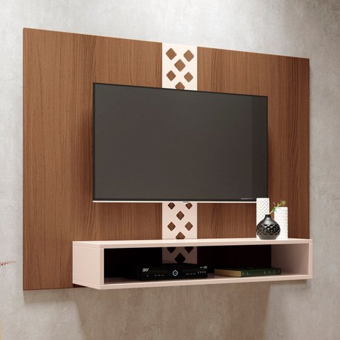 Painel Tv 47 Pol 120cm Suspenso com Nicho Form Off/castanho - Hb Móveis