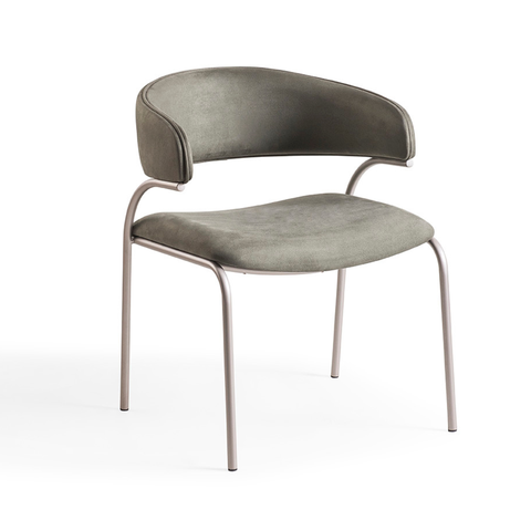Cadeira de Jantar Leffel Estofada Base Aço Champagne / Tecido Verde