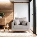 Ver imagem 1 de Poltrona Beny Base Fixa em Madeira Sala de Estar Linho Cru