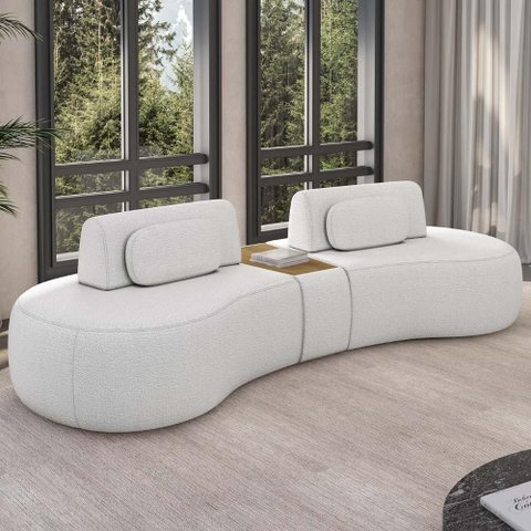 Sofá 4 Lugares 325cm Orgânico com Mesa Mellanie Boucle Cru Z32 - Mpozenato