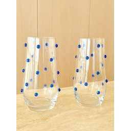 Copos Vidro Long Drink Decorados com Mini Gemas Azuis 550 Ml 2 Unidades - 1