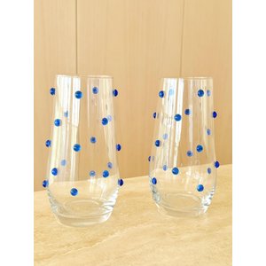 Copos Vidro Long Drink Decorados com Mini Gemas Azuis 550 Ml 2 Unidades