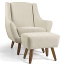 Ver imagem 1 de Poltrona Decorativa Fixa com Puff Pés de Madeira Juliet D02 Algodão Bege C-370 - Lyam Decor