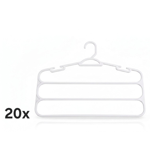 Kit 20 Cabides Brancos para Calças com 3 Divisórias Reforçados - Organizador Profissional Anti-Dobra