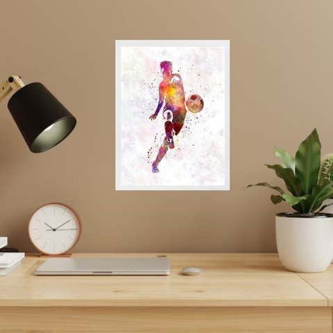 Quadro Decorativo Homem Jogando Futebol 33x24cm:moldura Branca