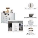 Ver imagem 5 de Guarda Roupa Solteiro 3 Portas com Pés e Cômoda Havana Master com Rodizio Branco Brilho - Santos And