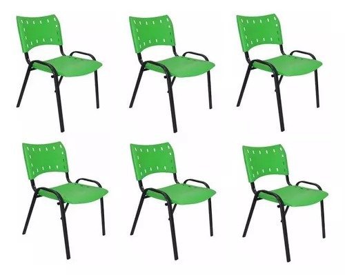 Kit Com 6 Cadeiras Iso Para Escola Escritório Comércio Verde Base Preta - 1