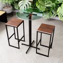 Ver imagem 1 de Conjunto Mesa Alta Bar Bistrô Redonda Vidro 2 Bancos Imbuia Industrial Black Don Castro Decor Indust