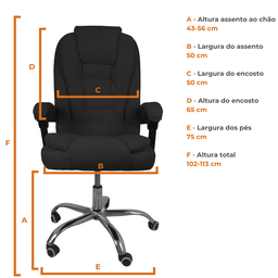Cadeira de Escritório Presidente Reclinável Ergonômica - Preto - 6