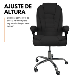 Cadeira de Escritório Presidente Reclinável Ergonômica - Preto - 2