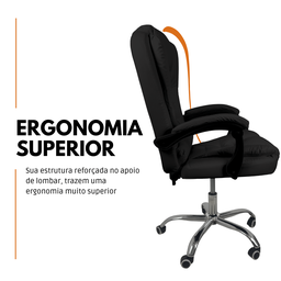 Cadeira de Escritório Presidente Reclinável Ergonômica - Preto - 3