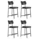 Ver imagem 1 de Kit 04 Banquetas Médias para Cozinha Lila Estofada com Encosto Couríssimo Preto - Desk Design